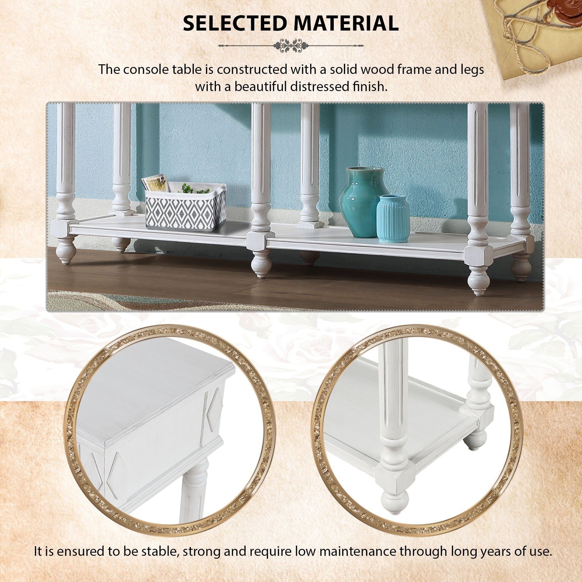 Retro Console Table Entryway Table 58" Long Sofa Table With 2 Drawers In Same Size And Bottom Shelf For Storage Antique White Antique White Solid Wood