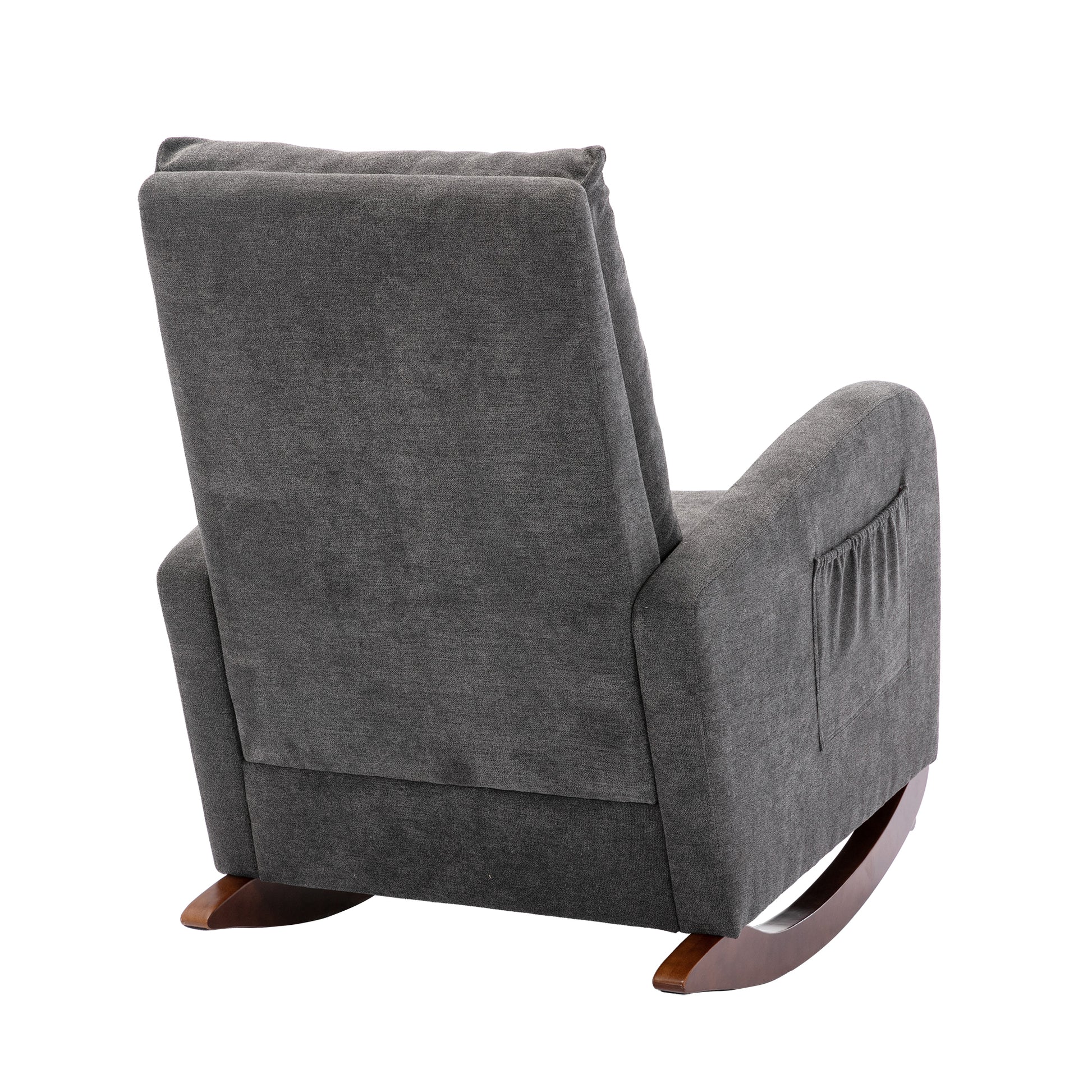High Back Rocking Chair Nursery Chair .Comfortable Rocker Fabric Padded Seat .Modern High Back Armchair Dark Gray Polyester