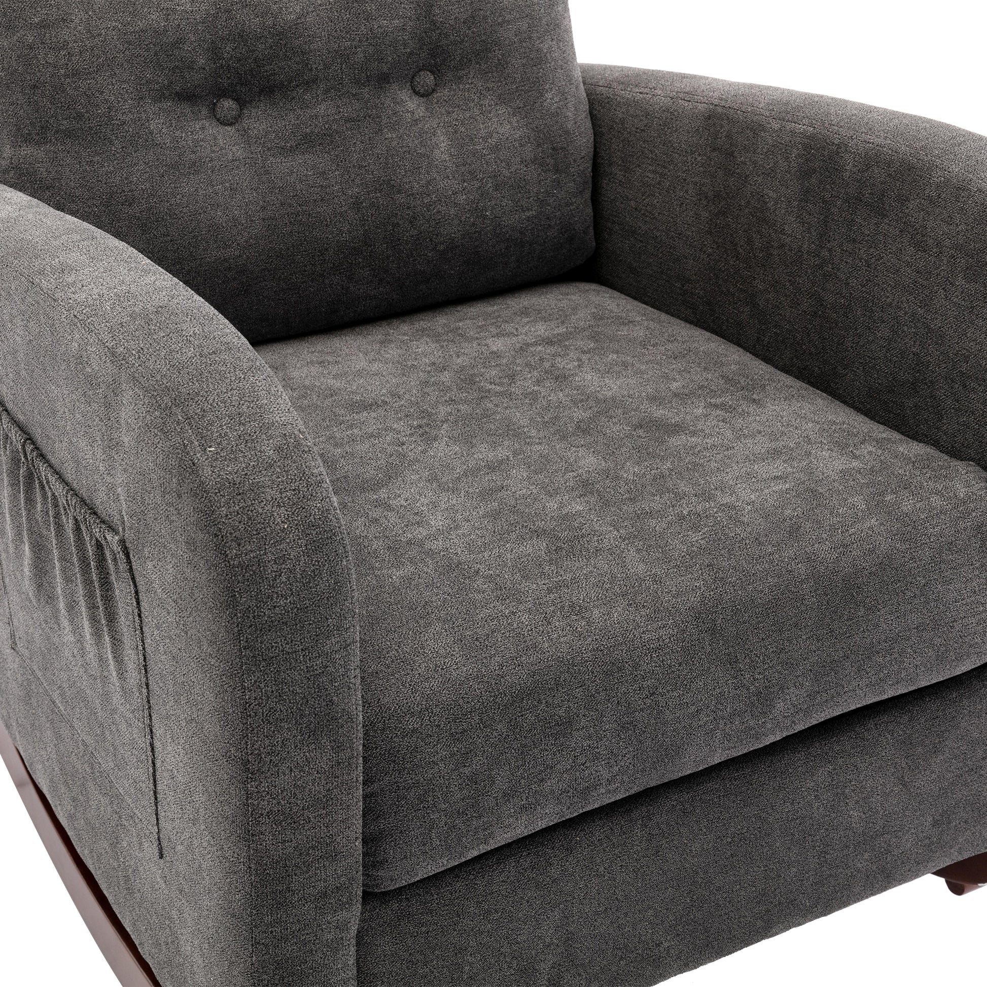 High Back Rocking Chair Nursery Chair .Comfortable Rocker Fabric Padded Seat .Modern High Back Armchair Dark Gray Polyester
