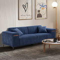 90'' Mid Century 3 Seater Sofa With 2 Stretchable Walnut Pad Modern Fabric Upholstered Sofa For Livingroom Lobby Office Blue Blue Fabric