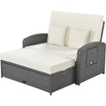 Pe Wicker Rattan Double Chaise Lounge, 2 Person Reclining Daybed With Adjustable Back And Cushions, Free Furniture Protection Cover, White Yes Complete Patio Set White Water Resistant Frame Water Resistant Cushion Garden & Outdoor Casual Sofa Seating
