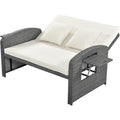 Pe Wicker Rattan Double Chaise Lounge, 2 Person Reclining Daybed With Adjustable Back And Cushions, Free Furniture Protection Cover, White Yes Complete Patio Set White Water Resistant Frame Water Resistant Cushion Garden & Outdoor Casual Sofa Seating