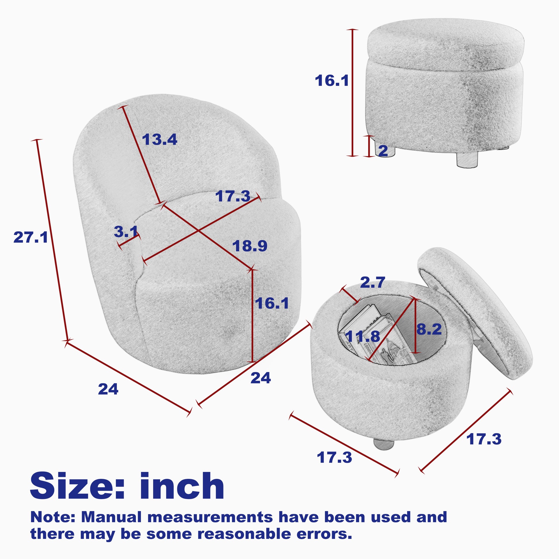 Video Welike Swivel Barrel Chair, Living Room Swivel Chair With Round Storage Chair, 360 Swivel Club Chair, Nursery, Bedroom, Office, Hotel With Upholstered Modern Armchair, Teddy Fabric Grey Teddy Foam Fabric