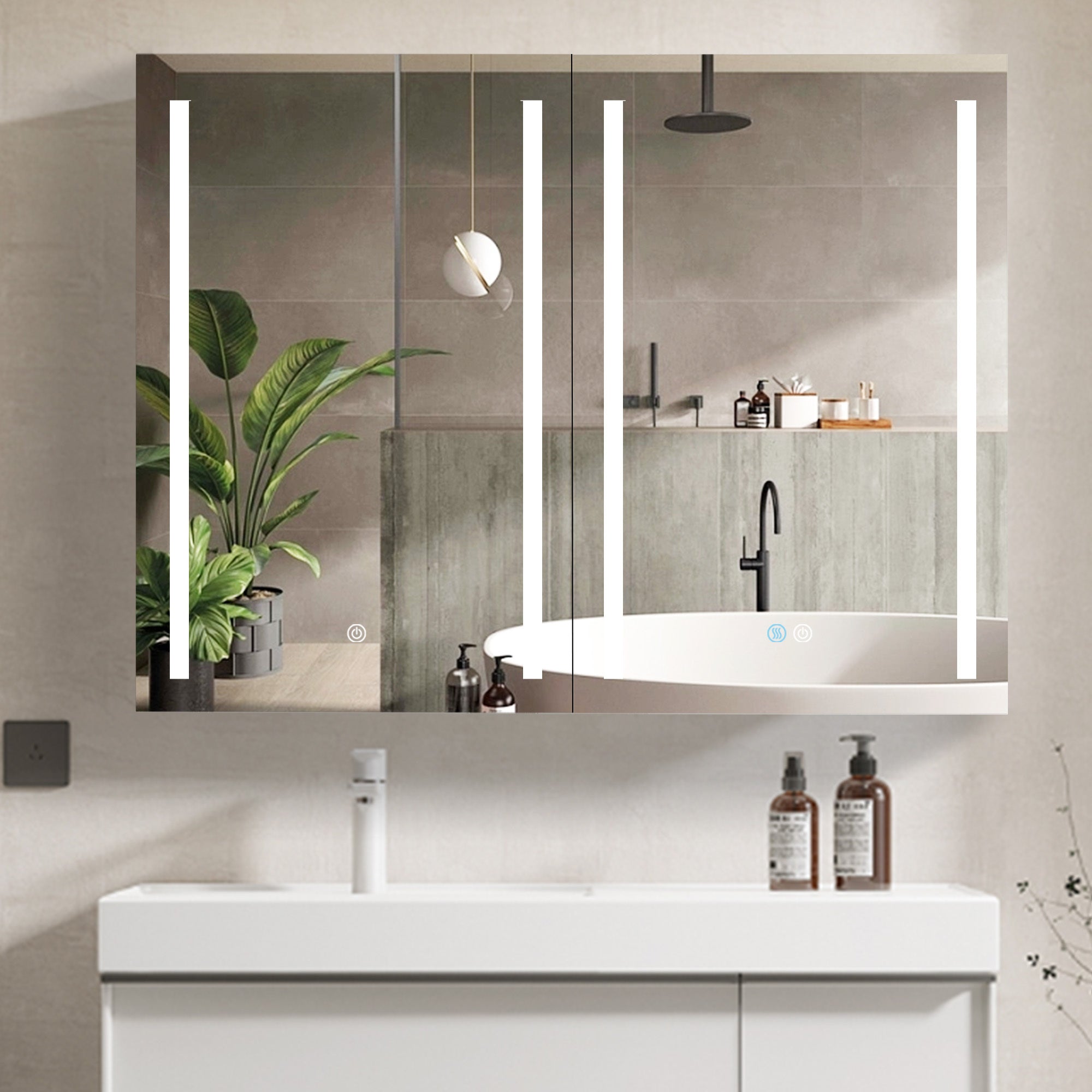 40x30 Inch LED Bathroom Medicine Cabinet Surface Mount white-modern-aluminium
