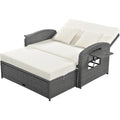 Pe Wicker Rattan Double Chaise Lounge, 2 Person Reclining Daybed With Adjustable Back And Cushions, Free Furniture Protection Cover, White Yes Complete Patio Set White Water Resistant Frame Water Resistant Cushion Garden & Outdoor Casual Sofa Seating