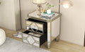 Elegant Mirrored 2 Drawer Side Table With Golden Lines For Living Room, Hallway, Entryway Silver Glass