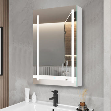 30X20 Inch Led Bathroom Medicine Cabinet Surface Mounted Cabinets With Lighted Mirror White Right Open White Modern Aluminium