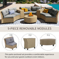 6 Person Fan Shaped Rattan Suit Combination With Cushions And Table,Suitable For Garden Gray Hdpe