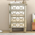 Elegant Mirrored 4 Drawer Chest With Golden Lines Storage Cabinet For Living Room, Hallway, Entryway Silver Glass