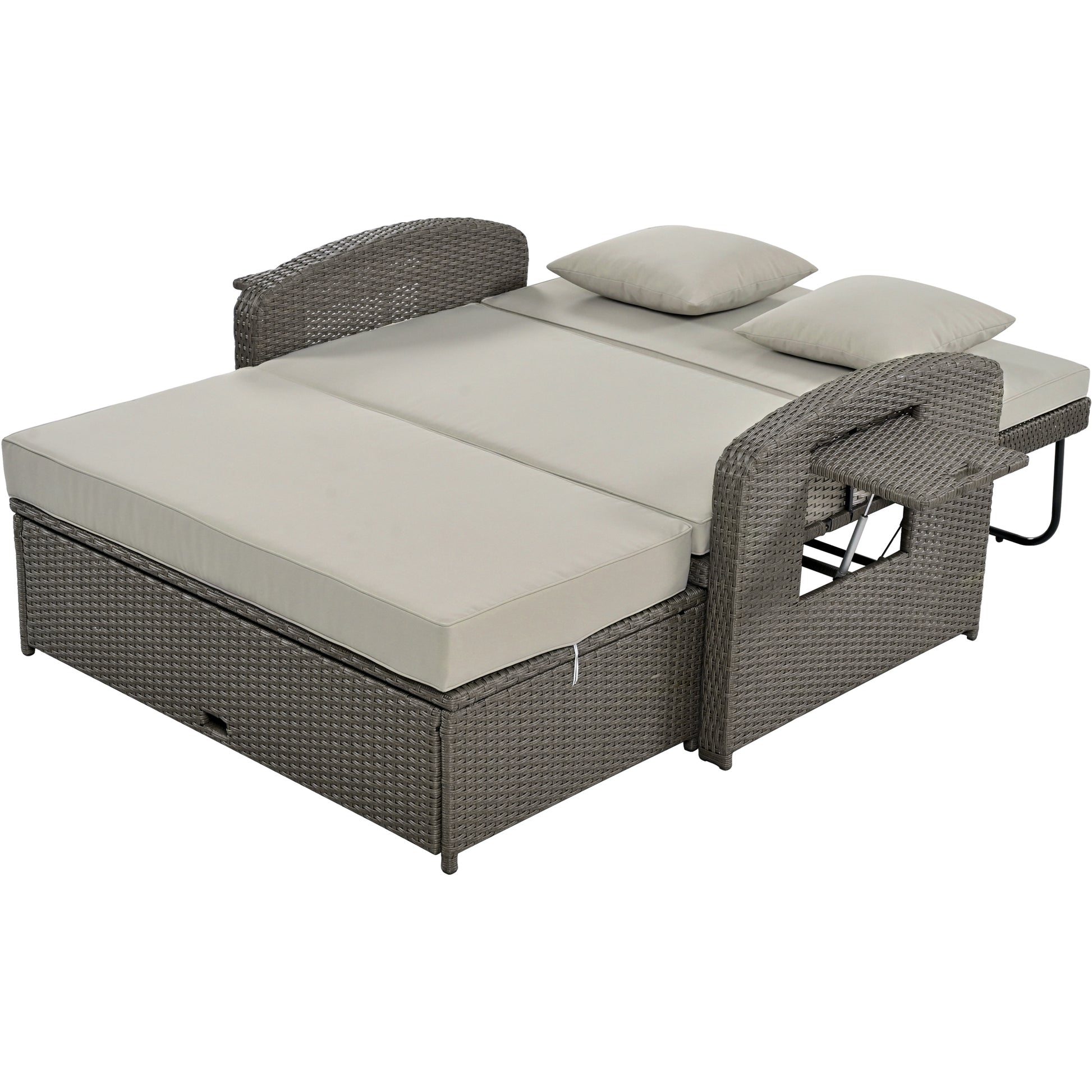 Pe Wicker Rattan Double Chaise Lounge, 2 Person Reclining Daybed With Adjustable Back And Cushions, Free Furniture Protection Cover,Gray Yes Gray Water Resistant Frame Water Resistant Cushion Garden & Outdoor Casual 2 Person Seating Group Foam Rattan