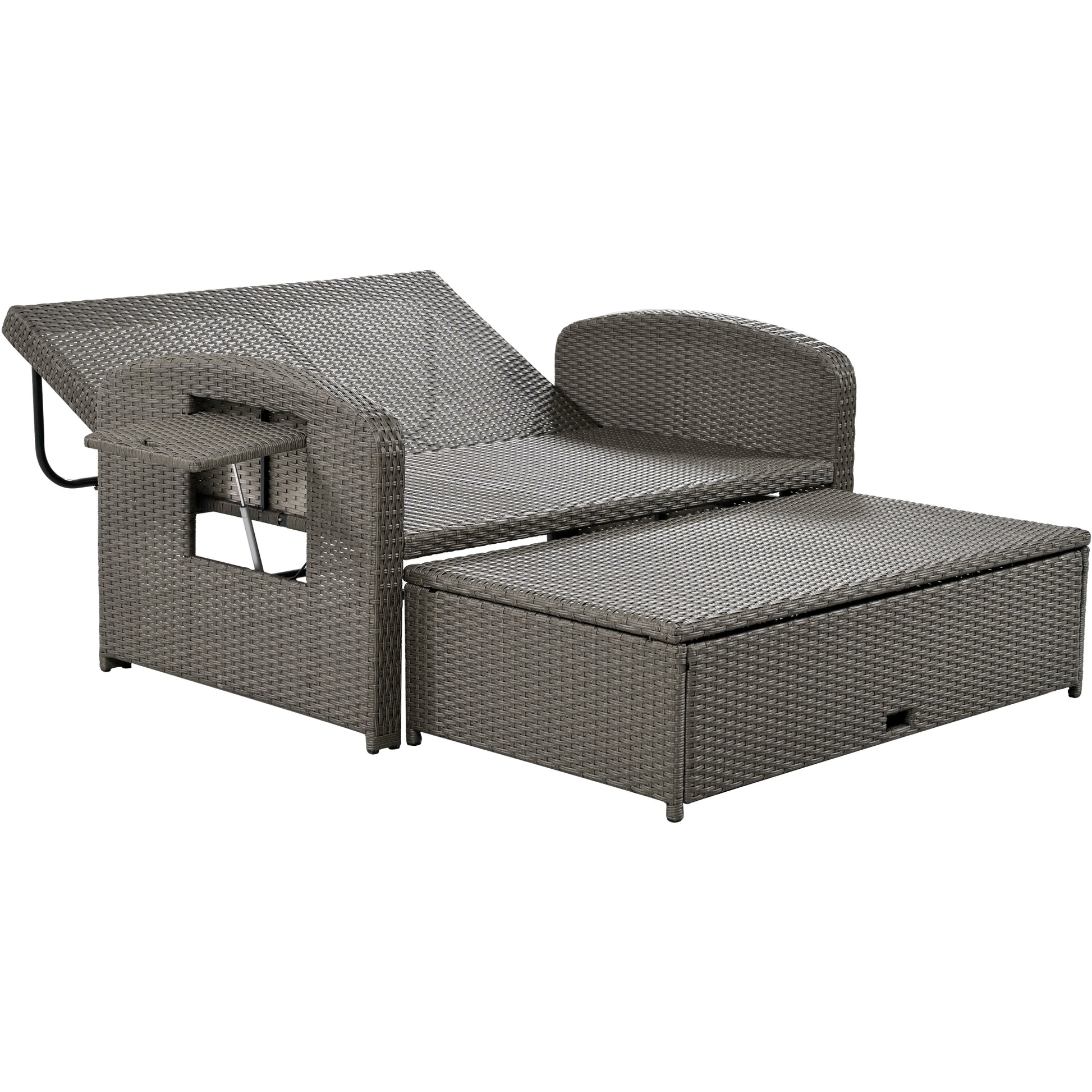 Pe Wicker Rattan Double Chaise Lounge, 2 Person Reclining Daybed With Adjustable Back And Cushions, Free Furniture Protection Cover,Gray Yes Gray Water Resistant Frame Water Resistant Cushion Garden & Outdoor Casual 2 Person Seating Group Foam Rattan