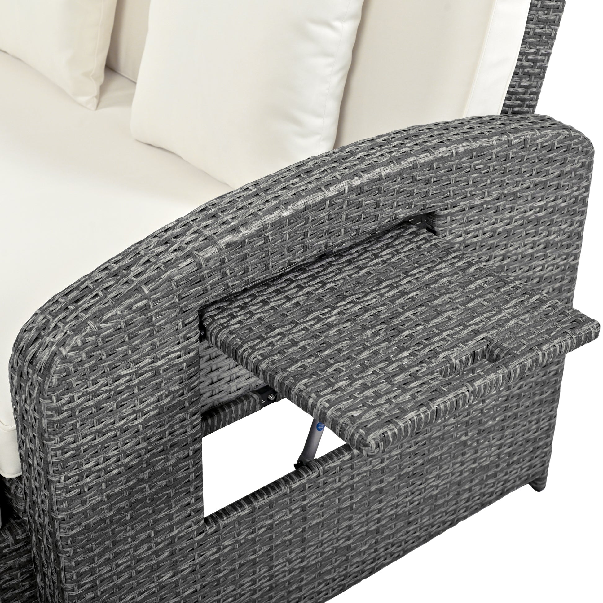 Pe Wicker Rattan Double Chaise Lounge, 2 Person Reclining Daybed With Adjustable Back And Cushions, Free Furniture Protection Cover, White Yes Complete Patio Set White Water Resistant Frame Water Resistant Cushion Garden & Outdoor Casual Sofa Seating