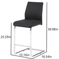 Black Modern Simple Bar Chair Pu Leather Chrome Metal Pipe, Restaurant, Family Bar Chair Set Of 2 Black Pu Leather