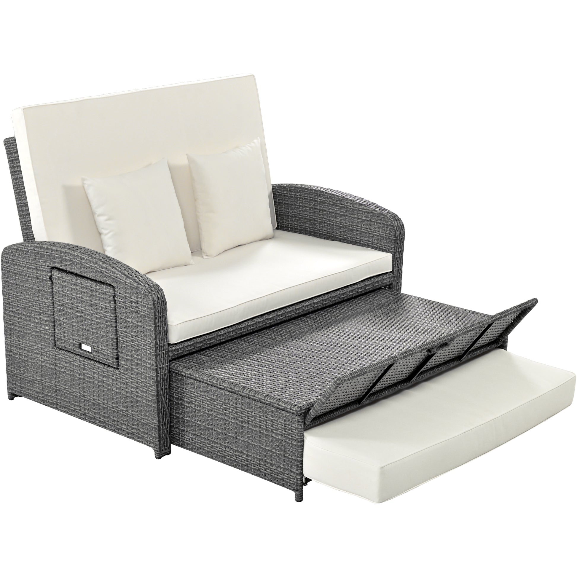 Pe Wicker Rattan Double Chaise Lounge, 2 Person Reclining Daybed With Adjustable Back And Cushions, Free Furniture Protection Cover, White Yes Complete Patio Set White Water Resistant Frame Water Resistant Cushion Garden & Outdoor Casual Sofa Seating