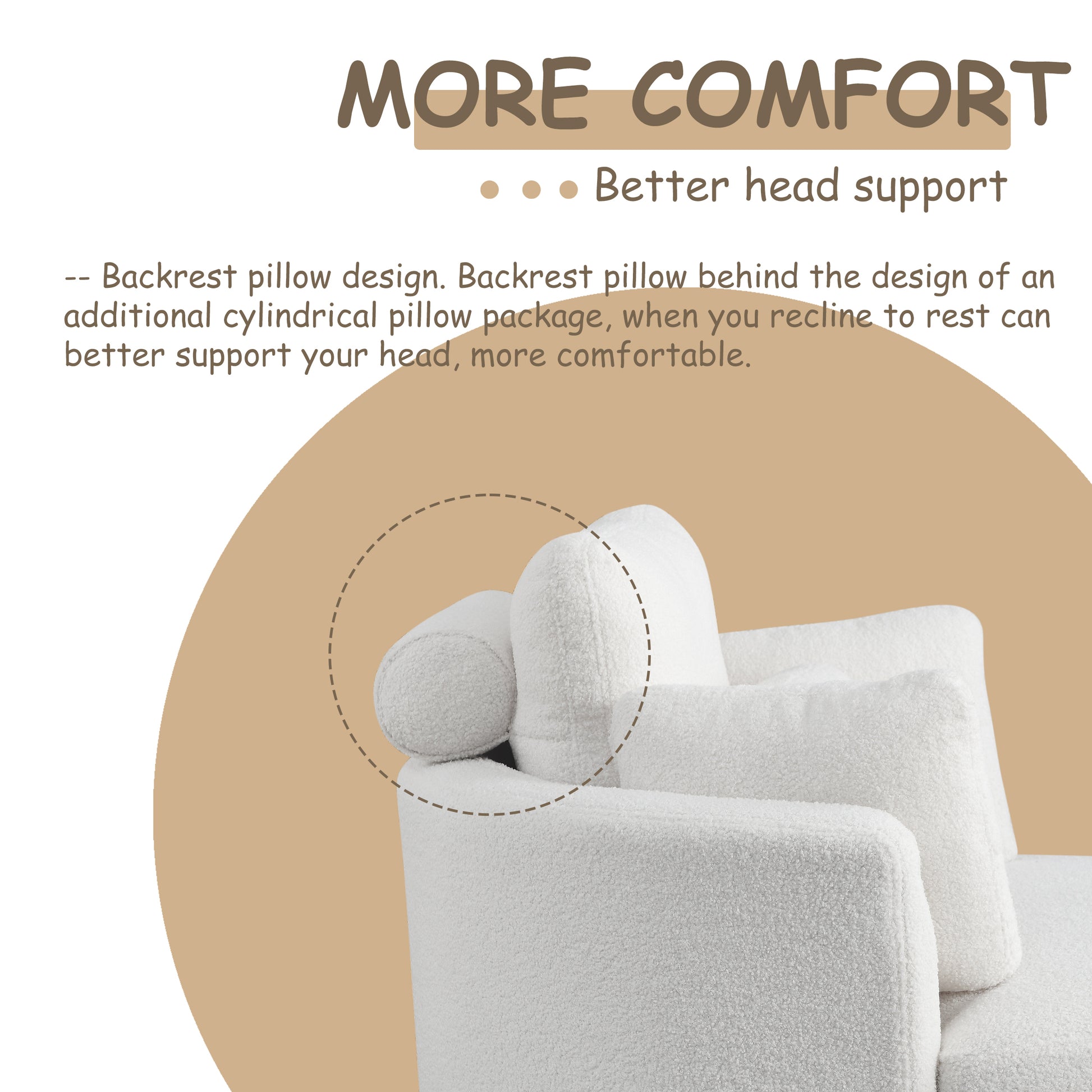 39"W Oversized Swivel Chair With Moon Storage Ottoman For Living Room, Modern Accent Round Loveseat Circle Swivel Barrel Chairs For Bedroom Cuddle Sofa Chair Lounger Armchair, 4 Pillows, Teddy Fabric Ivory Foam Fabric