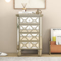 Elegant Mirrored 4 Drawer Chest With Golden Lines Storage Cabinet For Living Room, Hallway, Entryway Silver Glass