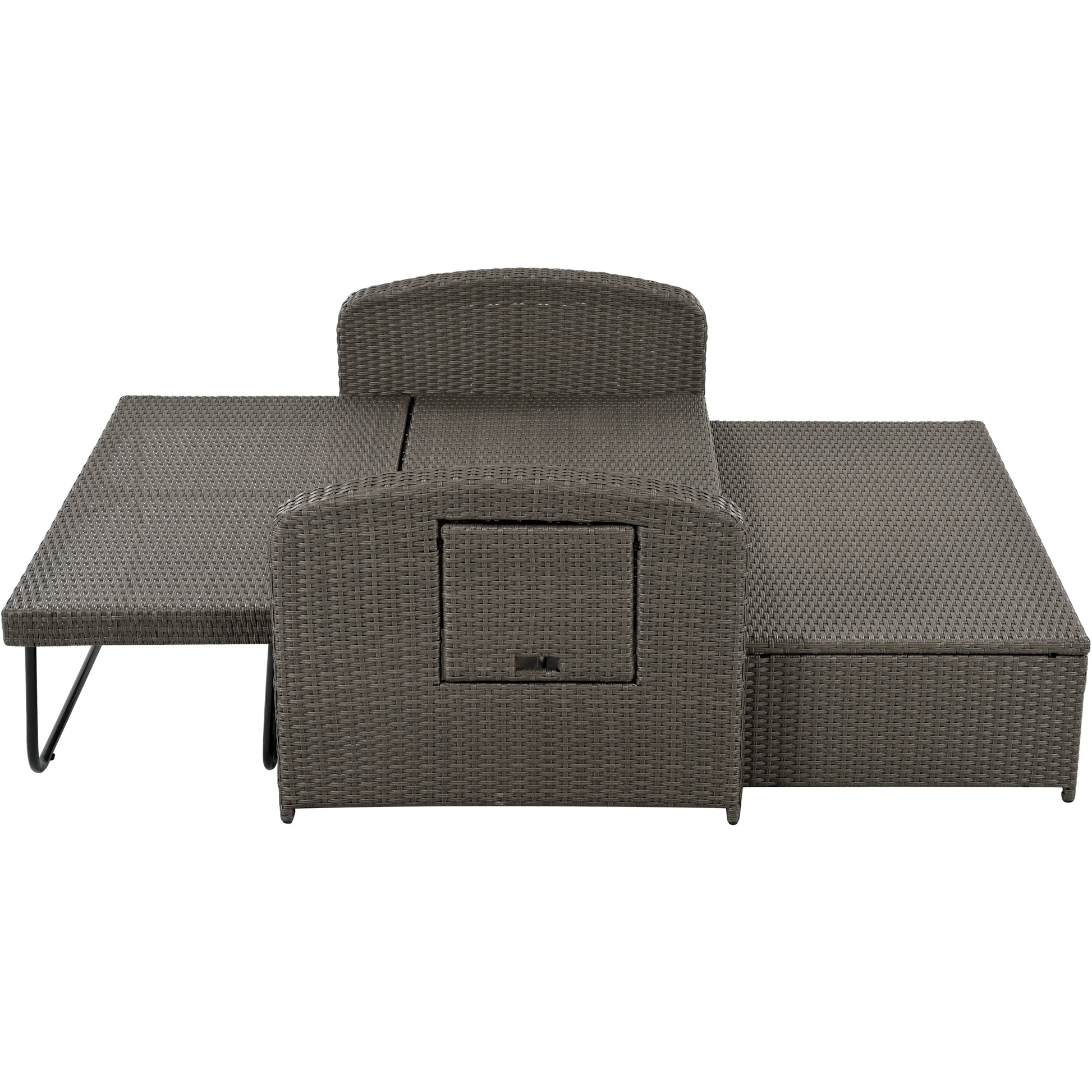 Pe Wicker Rattan Double Chaise Lounge, 2 Person Reclining Daybed With Adjustable Back And Cushions, Free Furniture Protection Cover,Gray Yes Gray Water Resistant Frame Water Resistant Cushion Garden & Outdoor Casual 2 Person Seating Group Foam Rattan