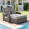 Pe Wicker Rattan Double Chaise Lounge, 2 Person Reclining Daybed With Adjustable Back And Cushions, Free Furniture Protection Cover,Gray Yes Gray Water Resistant Frame Water Resistant Cushion Garden & Outdoor Casual 2 Person Seating Group Foam Rattan