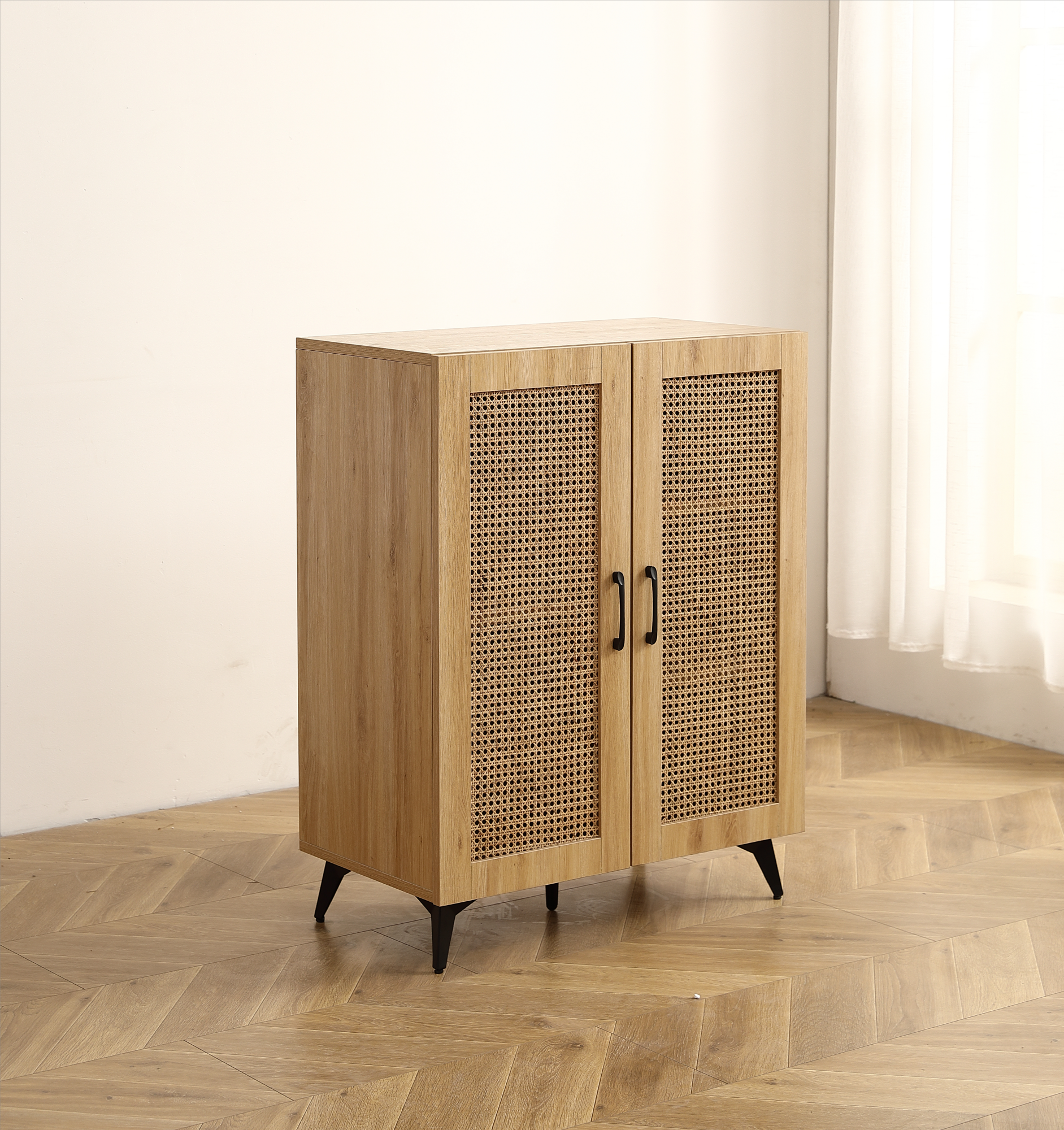 Natural Rattan Storage Cabinet Double Door Shoe