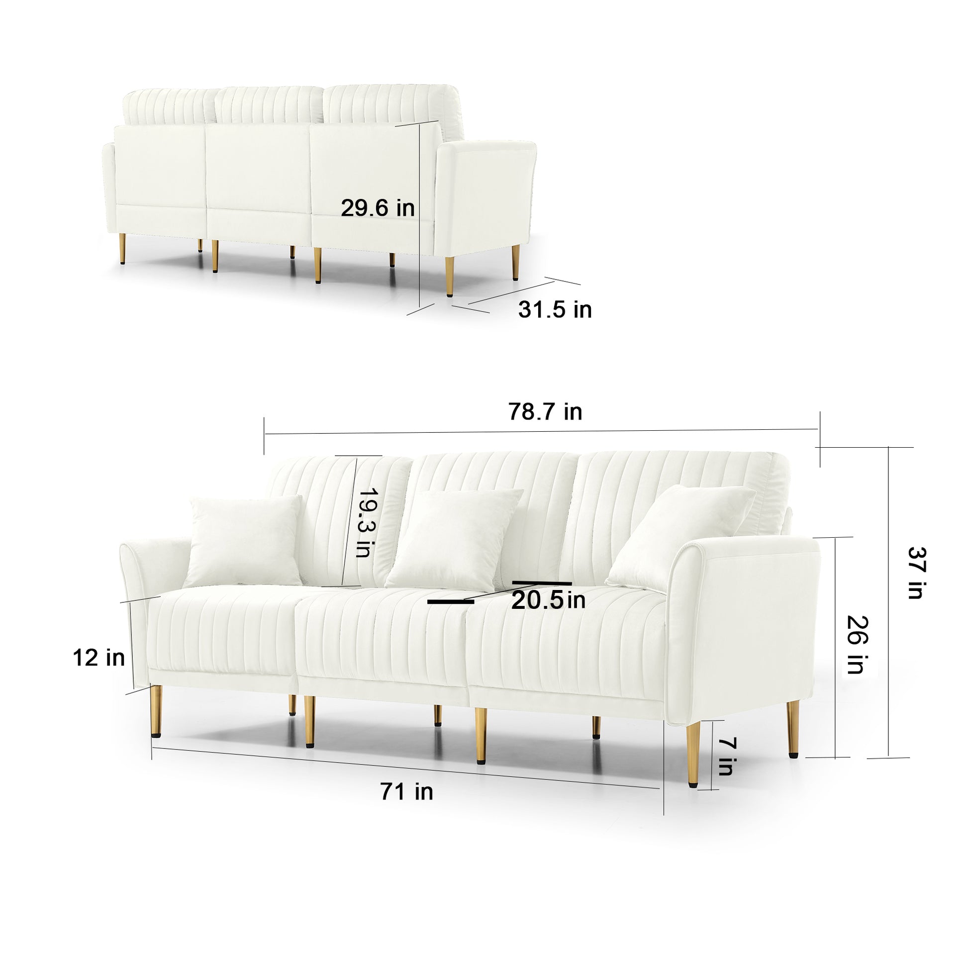 L Shaped Sectional Sofa Couch With Velvet Fabric, Reversible Sectional Sofa Couch For Small Space, Cream Color Cream Foam Velvet