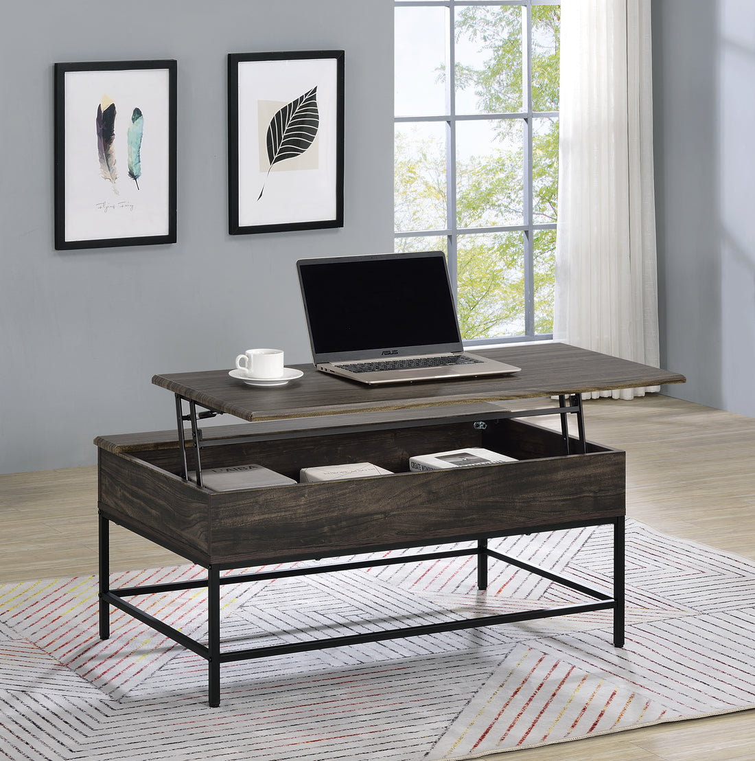 Cliff 39" Brown Lift Top Coffee Table Brown Mdf