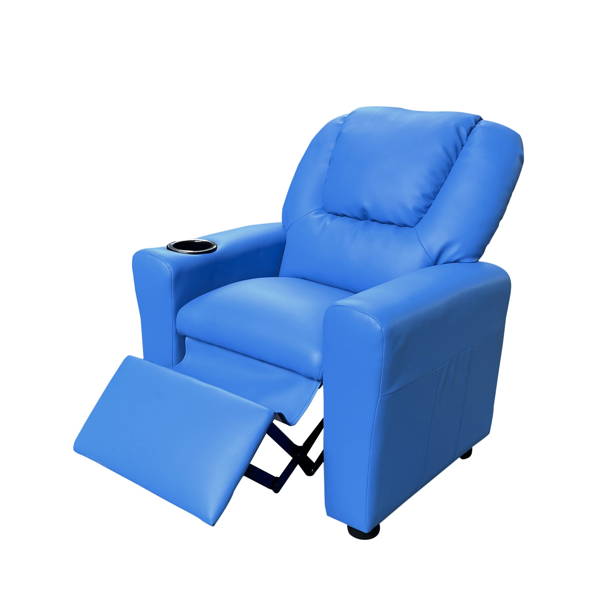 Marisa 22" Blue Pu Leather Kids Recliner Chair With Cupholder Blue Pu Leather