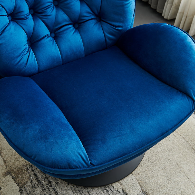 Swivel Leisure Chair Lounge Chair Velvet Blue Color With Ottoman Blue Velvet