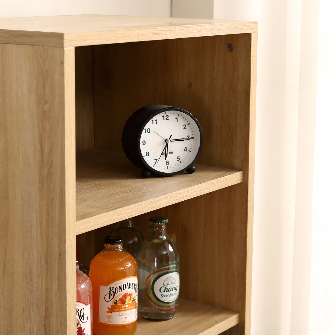 Natural Rattan Mesh Side Cabinet Large Storage Space For Living Room Or Restaurant.56Inch Burlywood. Oak Melamine