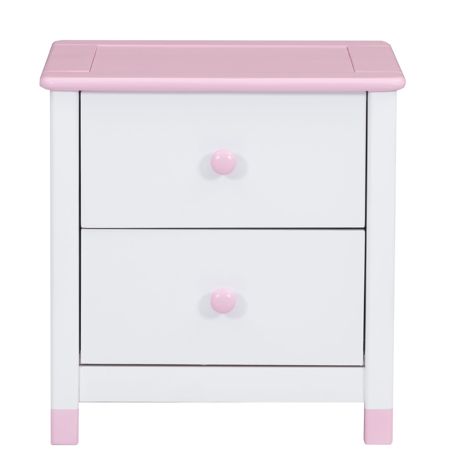 Wooden Nightstand With Two Drawers For Kids,End Table For Bedroom,White Pink White Pink Solid Wood