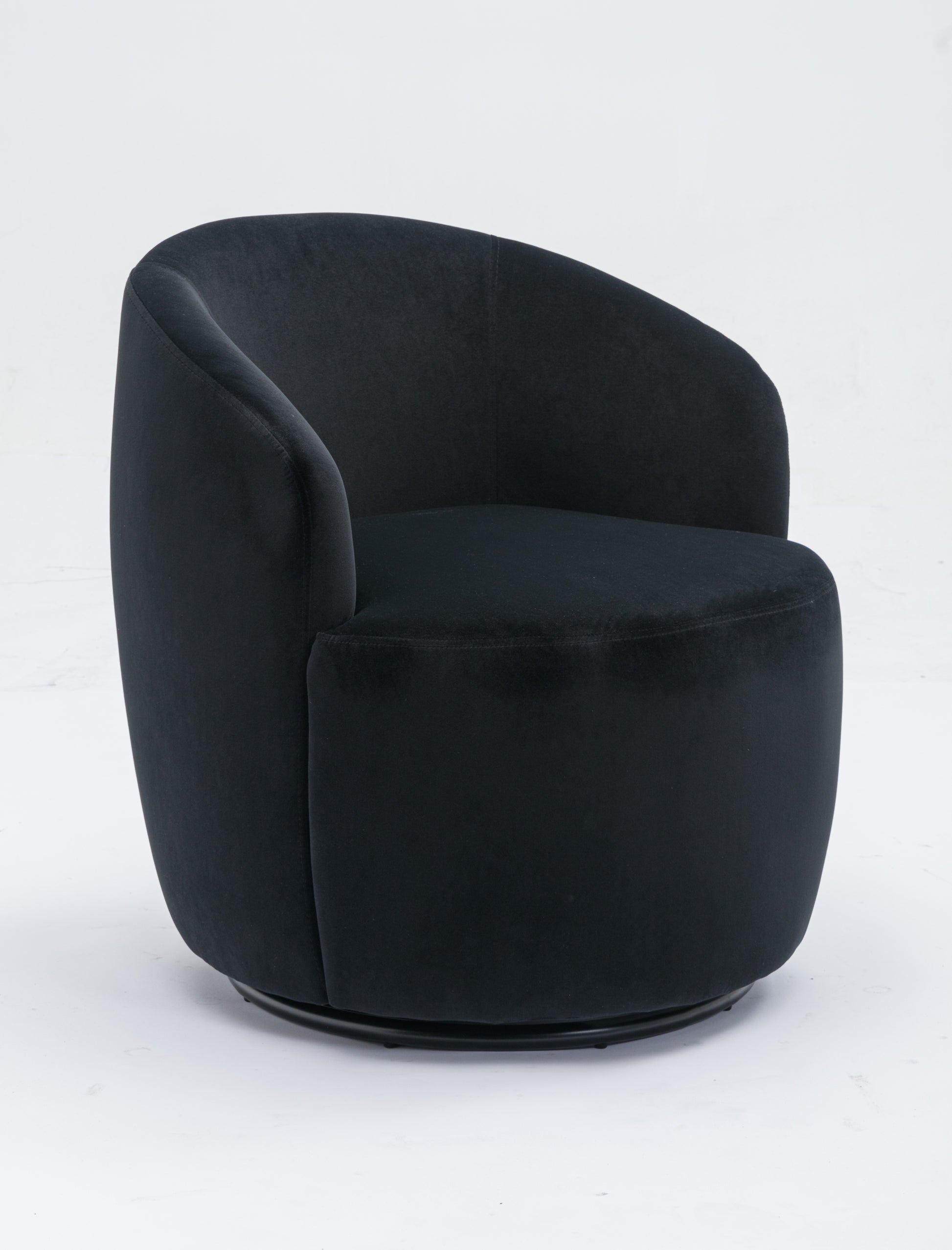 Velvet Fabric Swivel Accent Armchair Barrel Chair With Black Powder Coating Metal Ring,Black Black Foam Velvet