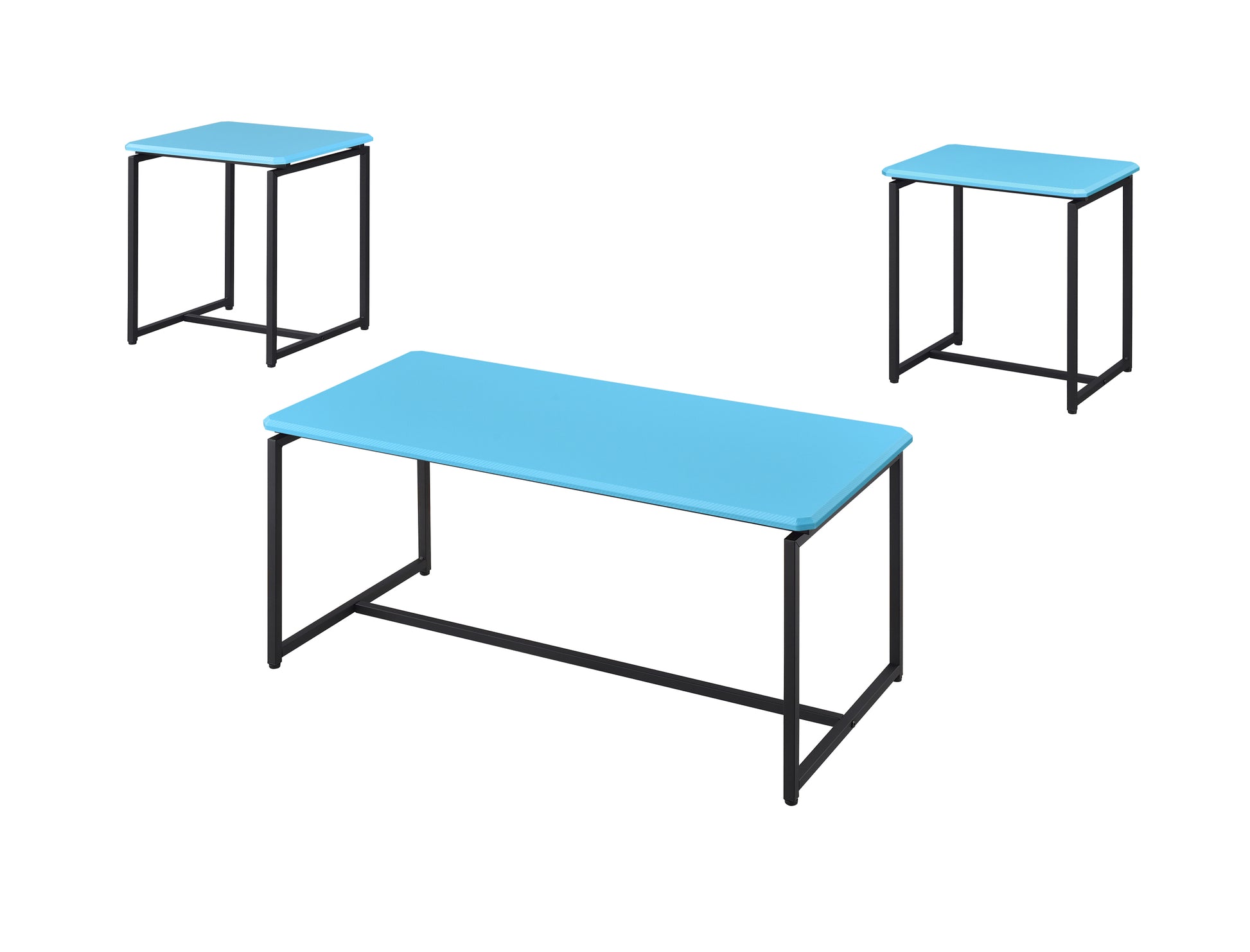 Gt 3 Piece Blue Carbon Fiber Wrap Coffee Table And End Table Set Blue Metal