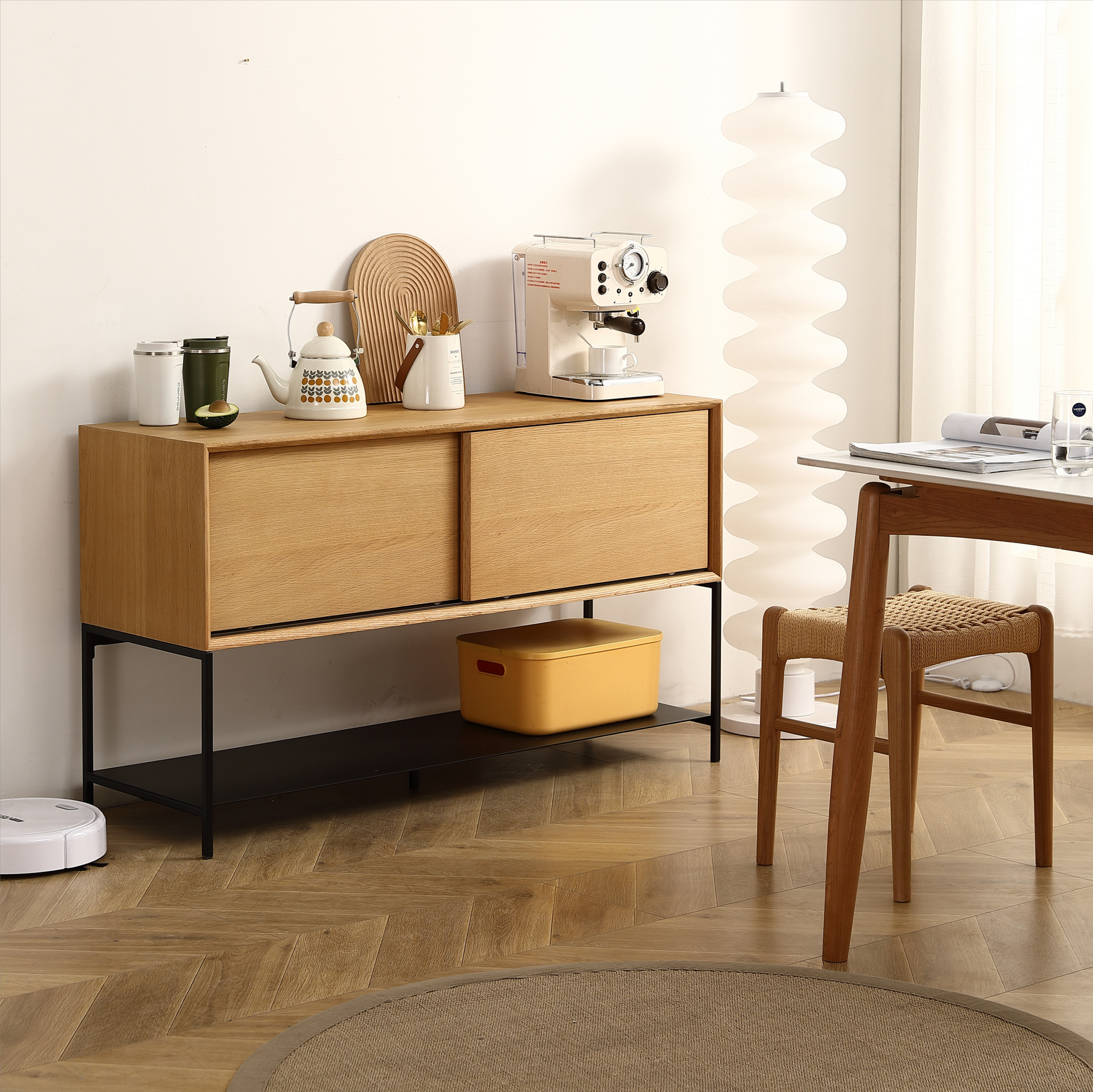 Sideboard Buffet Cabinet.White Rubber and Mdf Two