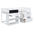 Twin Size Low Loft Bed With Rolling Desk, Shelf And Drawers White White Solid Wood