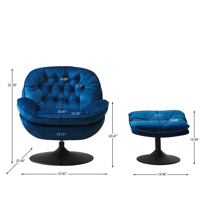 Swivel Leisure Chair Lounge Chair Velvet Blue Color With Ottoman Blue Velvet