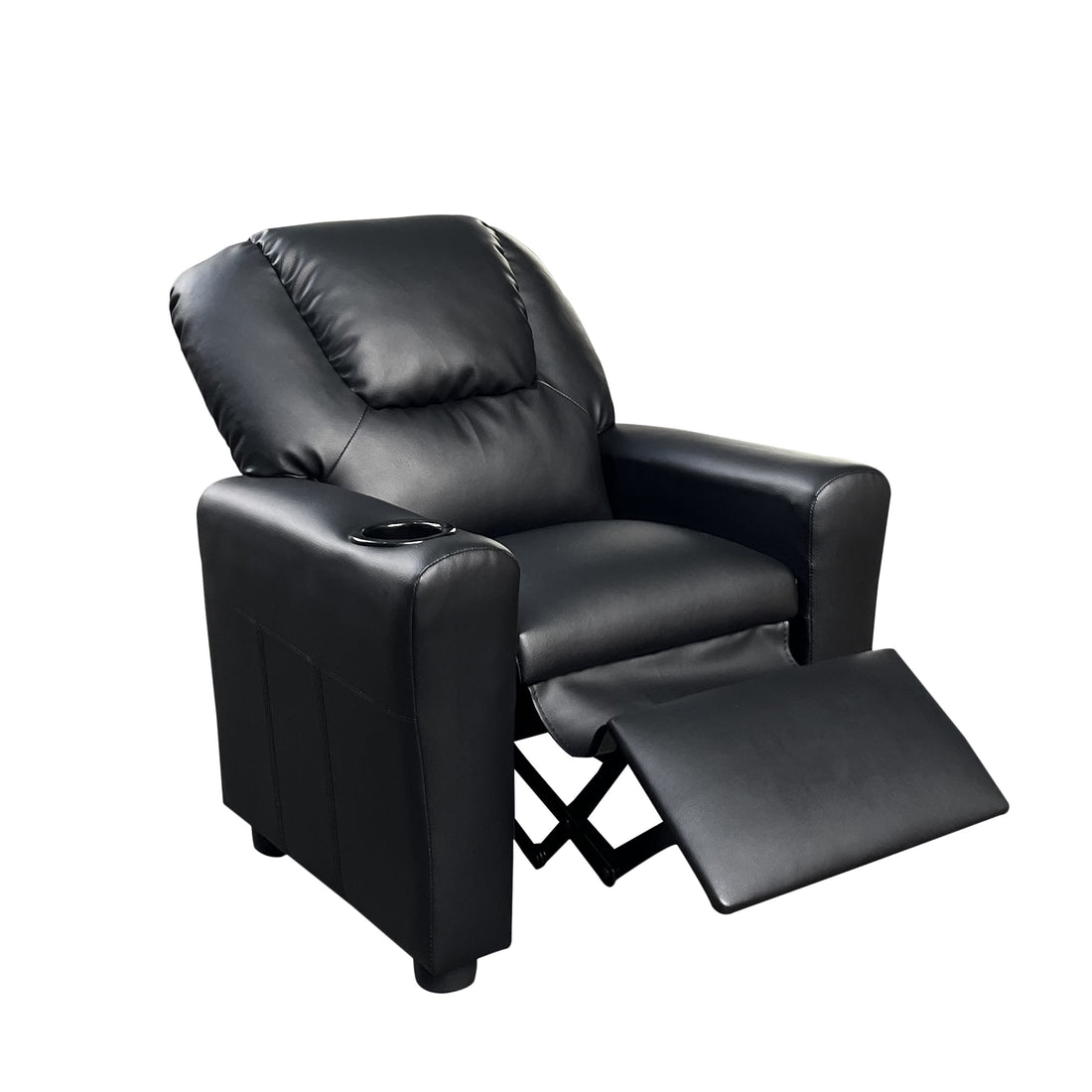 Marisa 22" Black Pu Leather Kids Recliner Chair With Cupholder Black Pu Leather