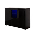 Kitchen Sideboard Cupboard With Led Light, White High Gloss Dining Room Buffet Storage Cabinet Hallway Living Room Tv Stand Unit Display Cabinet With Drawer And 2 Doors Black Mdf