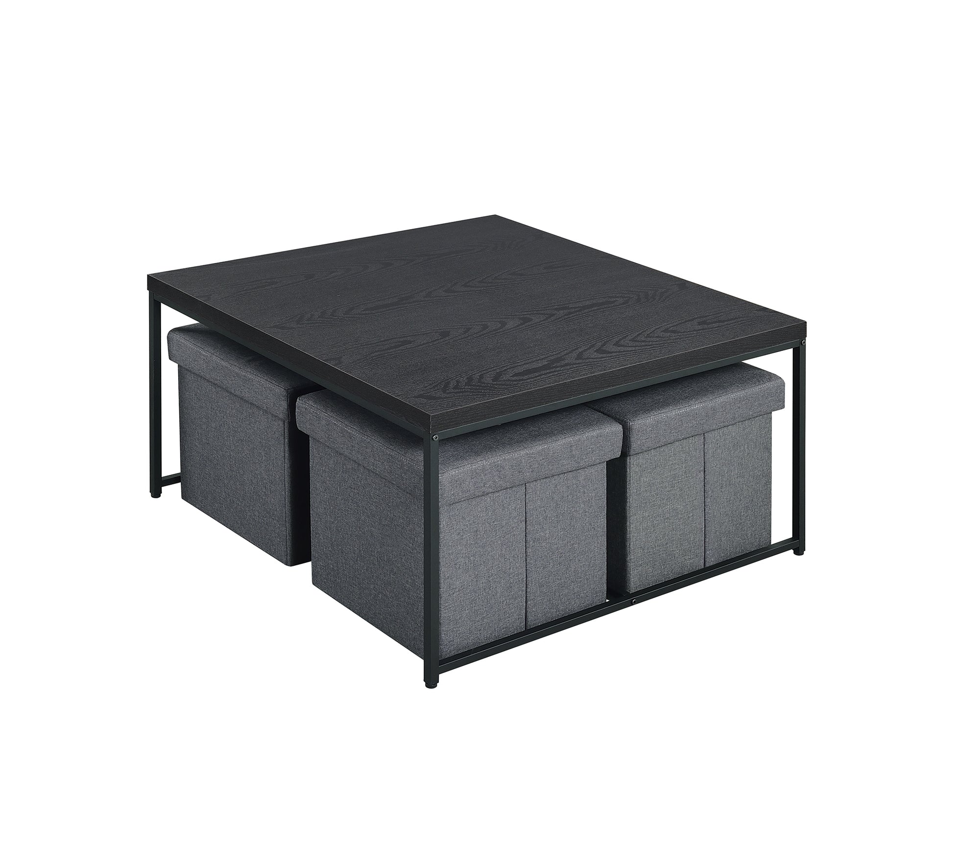 Caitlin 35" Black Wood Grain 5 Piece Coffee Table Set Black Mdf