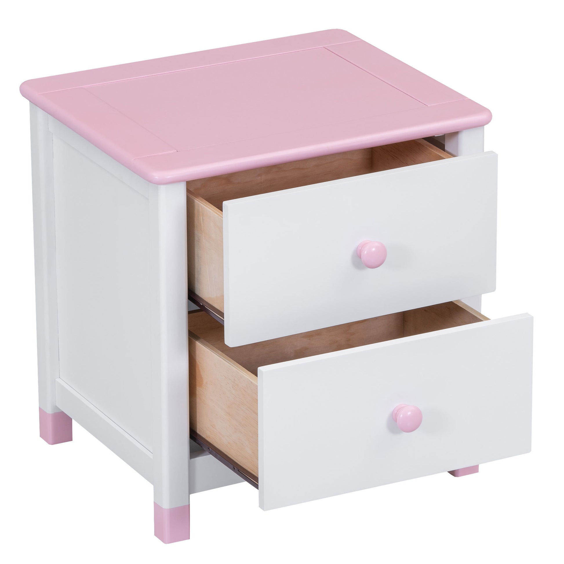 3 Pieces Bedroom Sets Twin Size Platform Bed With Nightstand And Storage Dresser,White Pink White Pink Solid Wood