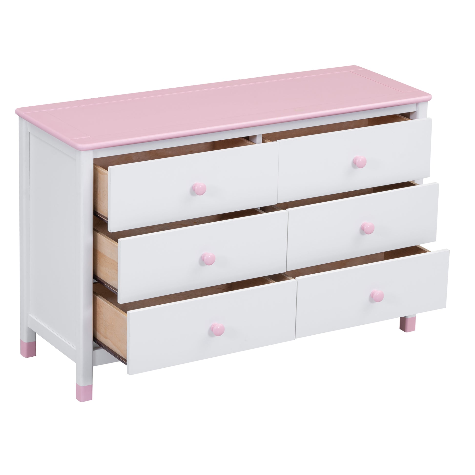 3 Pieces Bedroom Sets Twin Size Platform Bed With Nightstand And Storage Dresser,White Pink White Pink Solid Wood