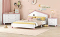 3 Pieces Bedroom Sets Full Size Platform Bed With Nightstand And Storage Dresser,White Pink White Pink Solid Wood