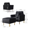 Black Velvet Armchair With Ottoman Single Sofa Chair And Ottoman Set, Comfy Reading Chair Leisure Lounging Chair For Living Room Bedroom Home Office Black Foam Velvet