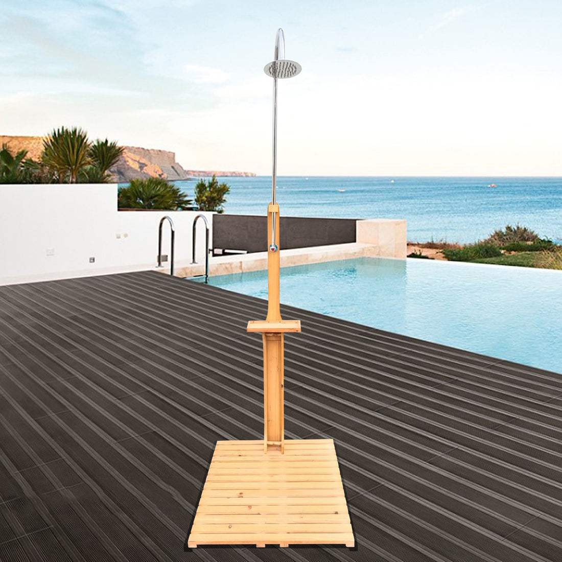 Outdoor Garden Pool Shower With Chassis Board, For Swimming Pool, Patio, Terrace, Garden,Wood Teak Solid Wood