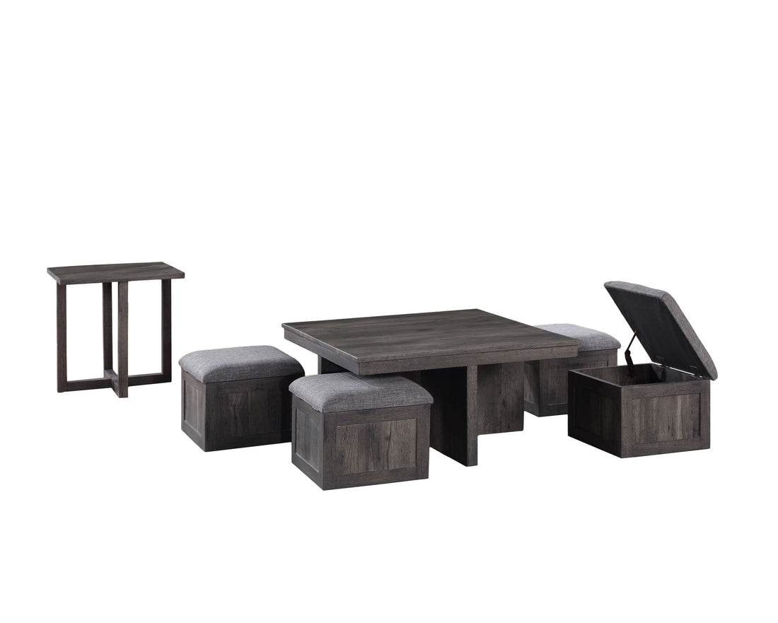 Moseberg Rustic Wood Coffee Table With Storage Stools And End Table Set Brown Rubber Wood