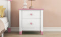 Wooden Nightstand With Two Drawers For Kids,End Table For Bedroom,White Pink White Pink Solid Wood