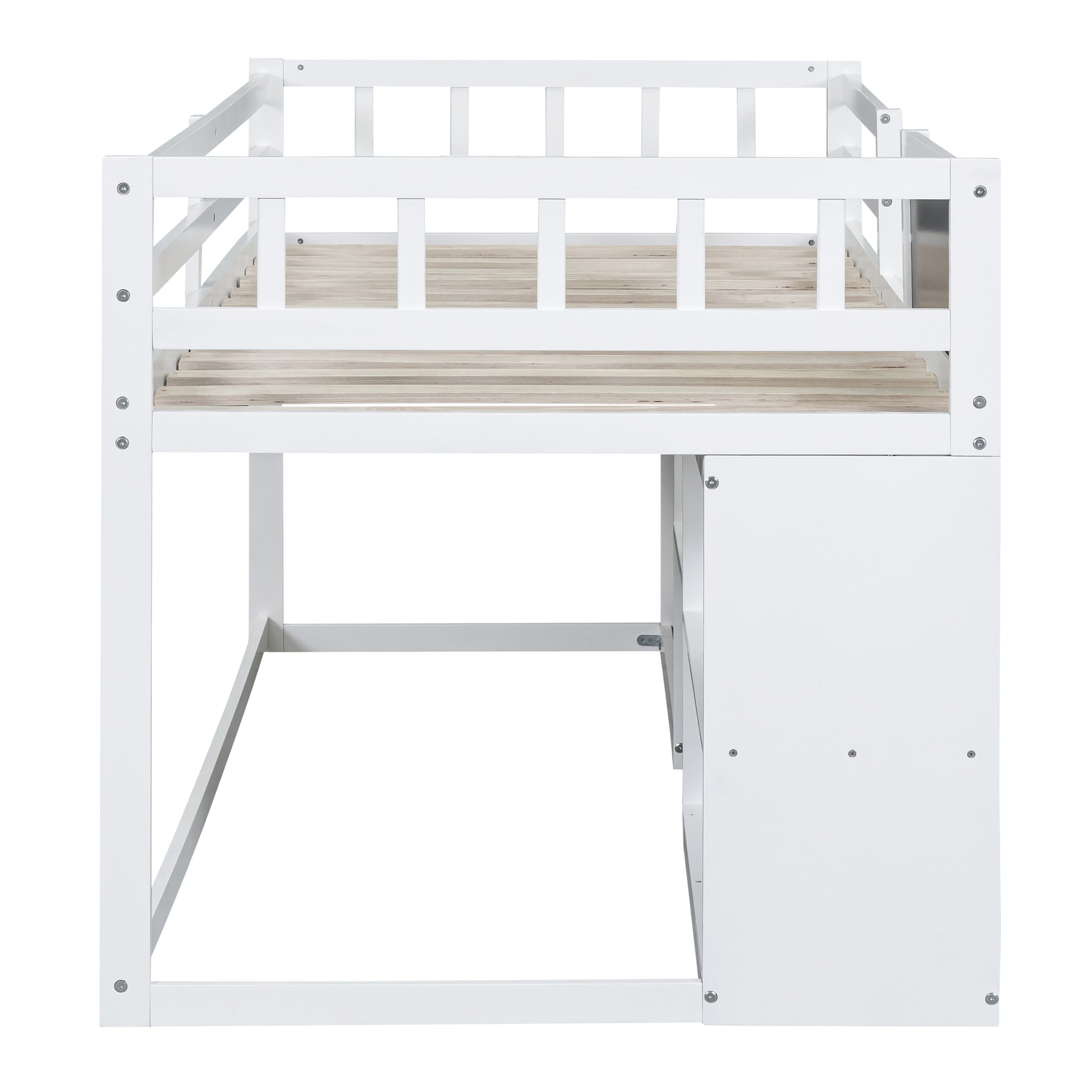 Twin Size Low Loft Bed With Rolling Desk, Shelf And Drawers White White Solid Wood