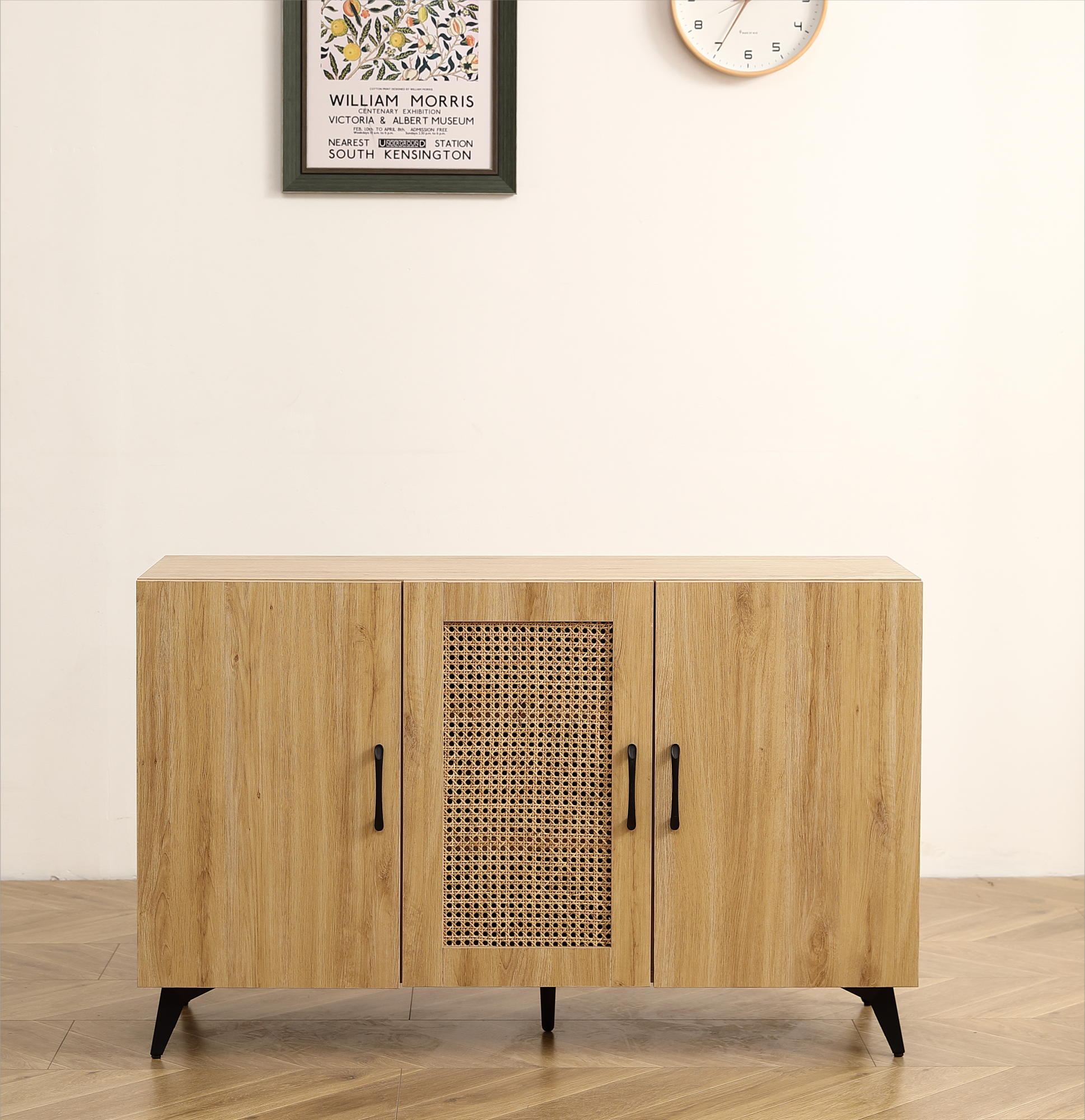 Three Door Cabinet with Natural Rattan Mesh Large