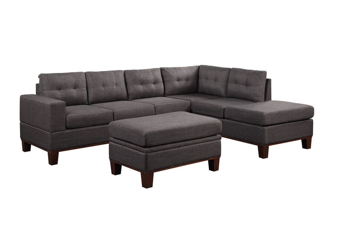 Hilo 106" Dark Gray Fabric Reversible Sectional Sofa With Dropdown Armrest, Cupholder, And Storage Ottoman Dark Gray Polyester