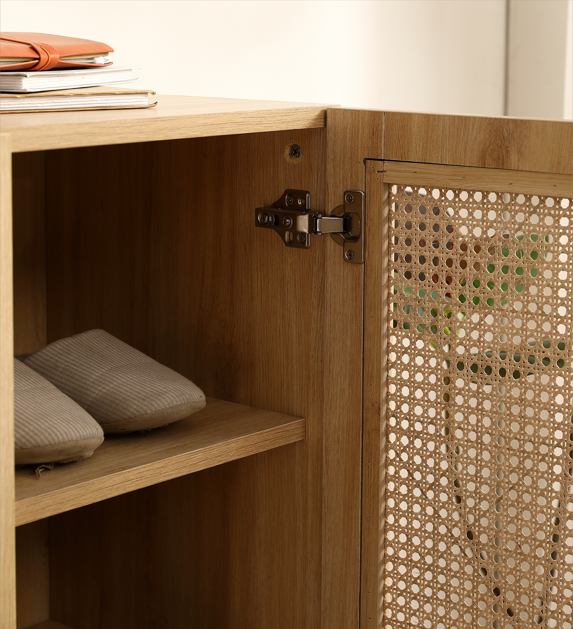 Natural Rattan Storage Cabinet Double Door Shoe