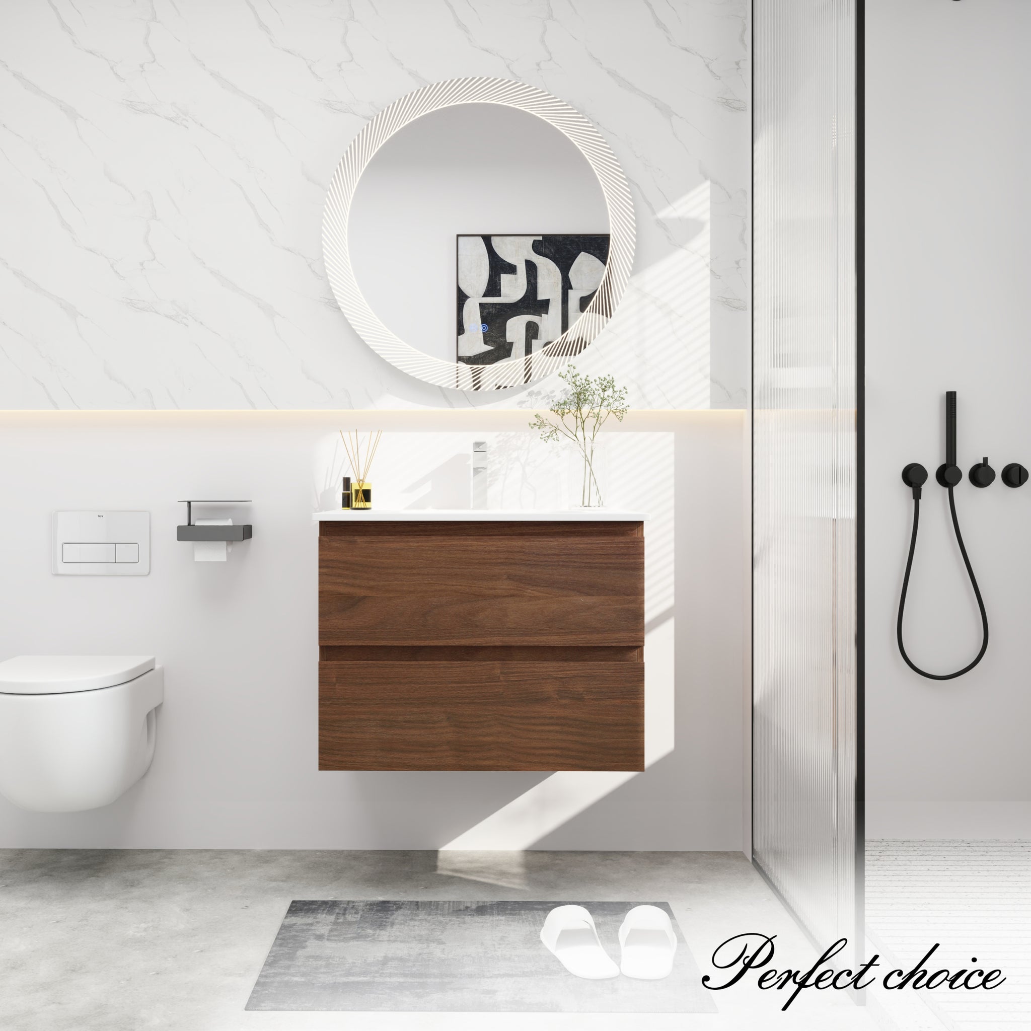 30" Bathroom Vanity With Gel Basin Top, Soft Close brown oak-plywood