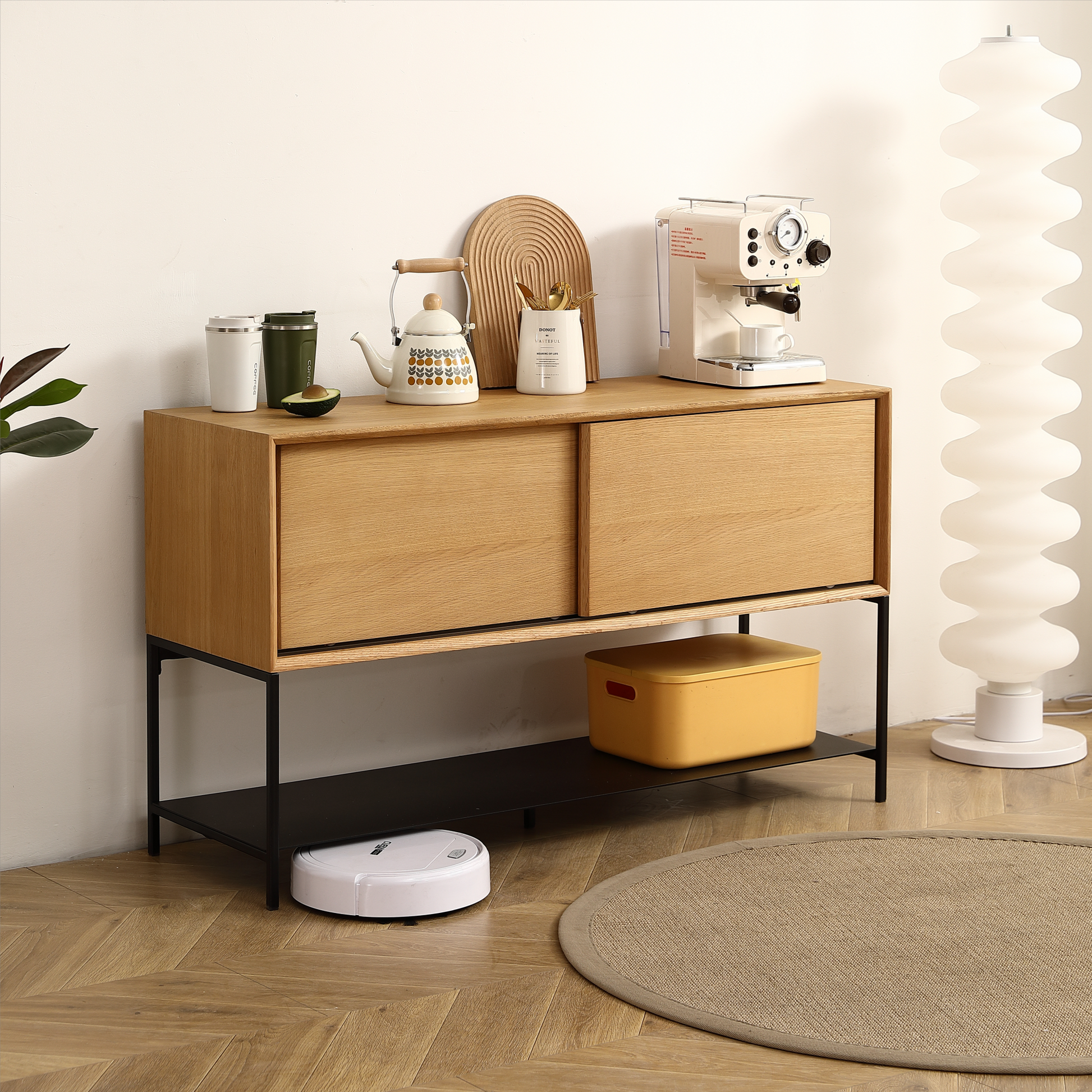 Sideboard Buffet Cabinet.White Rubber and Mdf Two